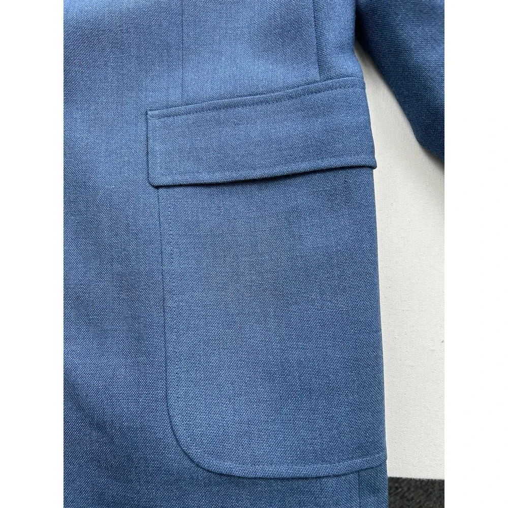 Stafford Mens 42R‎ Blue Solid Sport Coat Wool Poly Blazer Jacket Gold Button USA